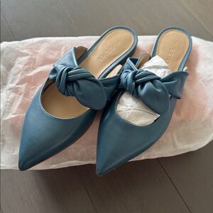 M.Gemi Italian Leather Knot Mule Pointed Toe Slide Blue EU 37.5 Sample Sale
